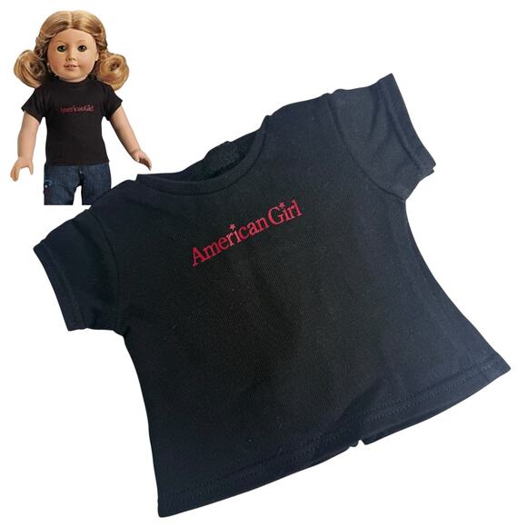 VTG American Girl BLACK LOGO TEE Girl or Boy Doll T Shirt Top Red Logo Retired - Picture 1 of 6